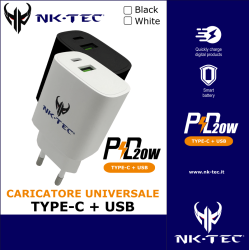 Caricatore Universale Fast Charge TYPE-C + USB 20W White